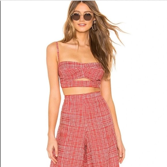 Agua Bendita Mariana Top Red White Plaid Crop Keyhole Detail Size Small​ - Picture 1 of 7